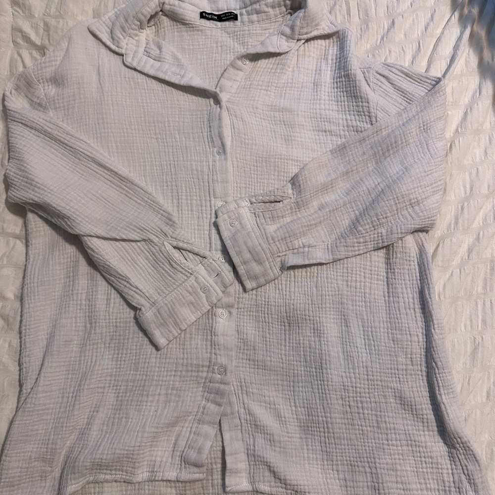 SHEIN White Casual Button Down Shirt Classic Design